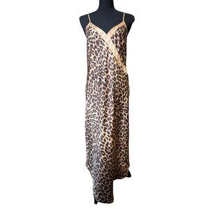 Vintage Barbizon long V-neck leopard nighty lingerie nightgown cami contrast